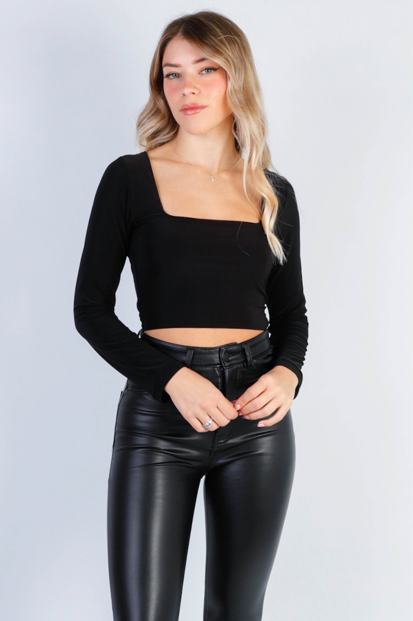 Monica Long Sleeve Square Neck Crop Top In Black