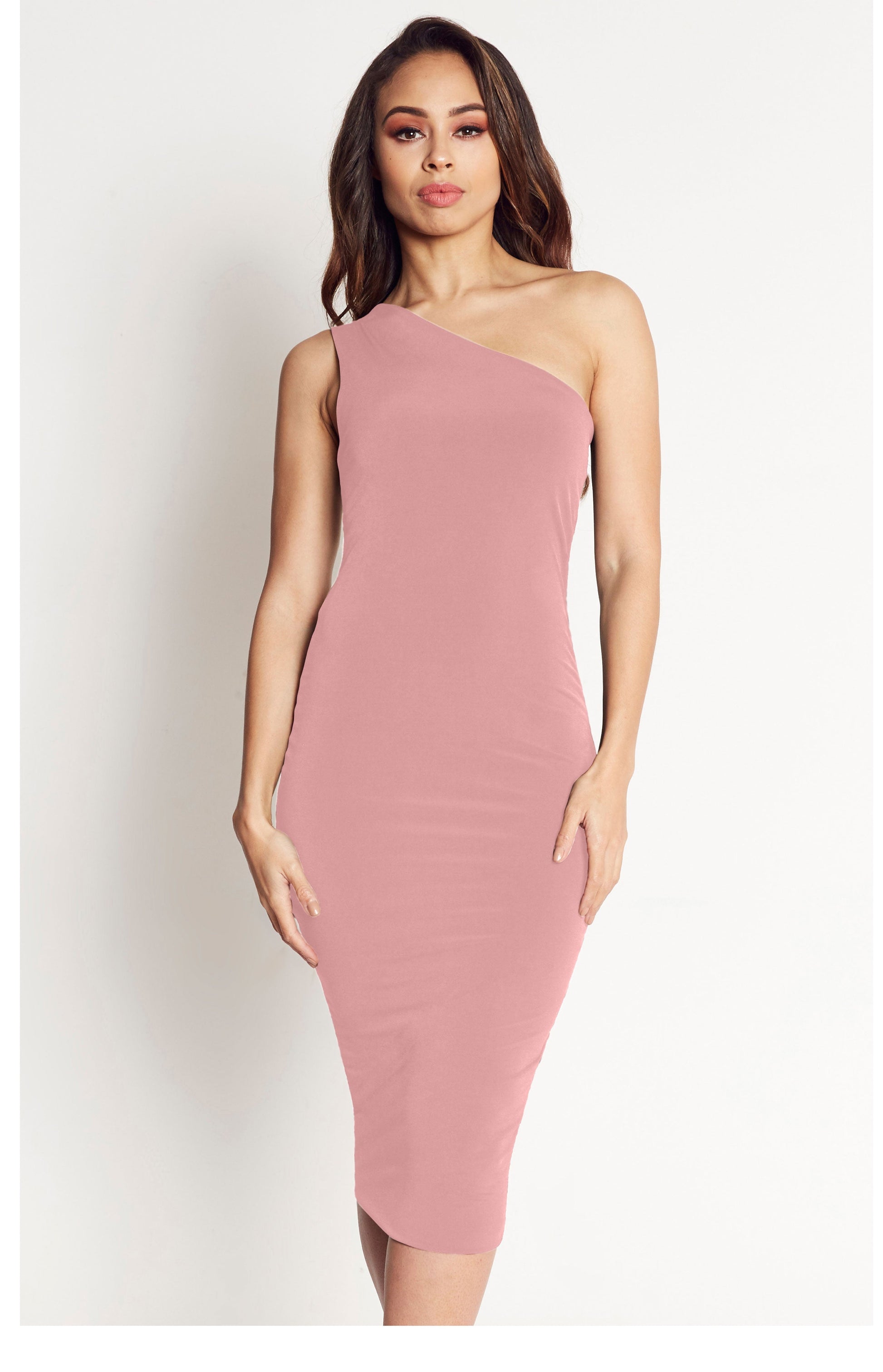 Flo One Shoulder Midi Dress in Dusky Pink (Pre-Loved) - Pleat Boutique