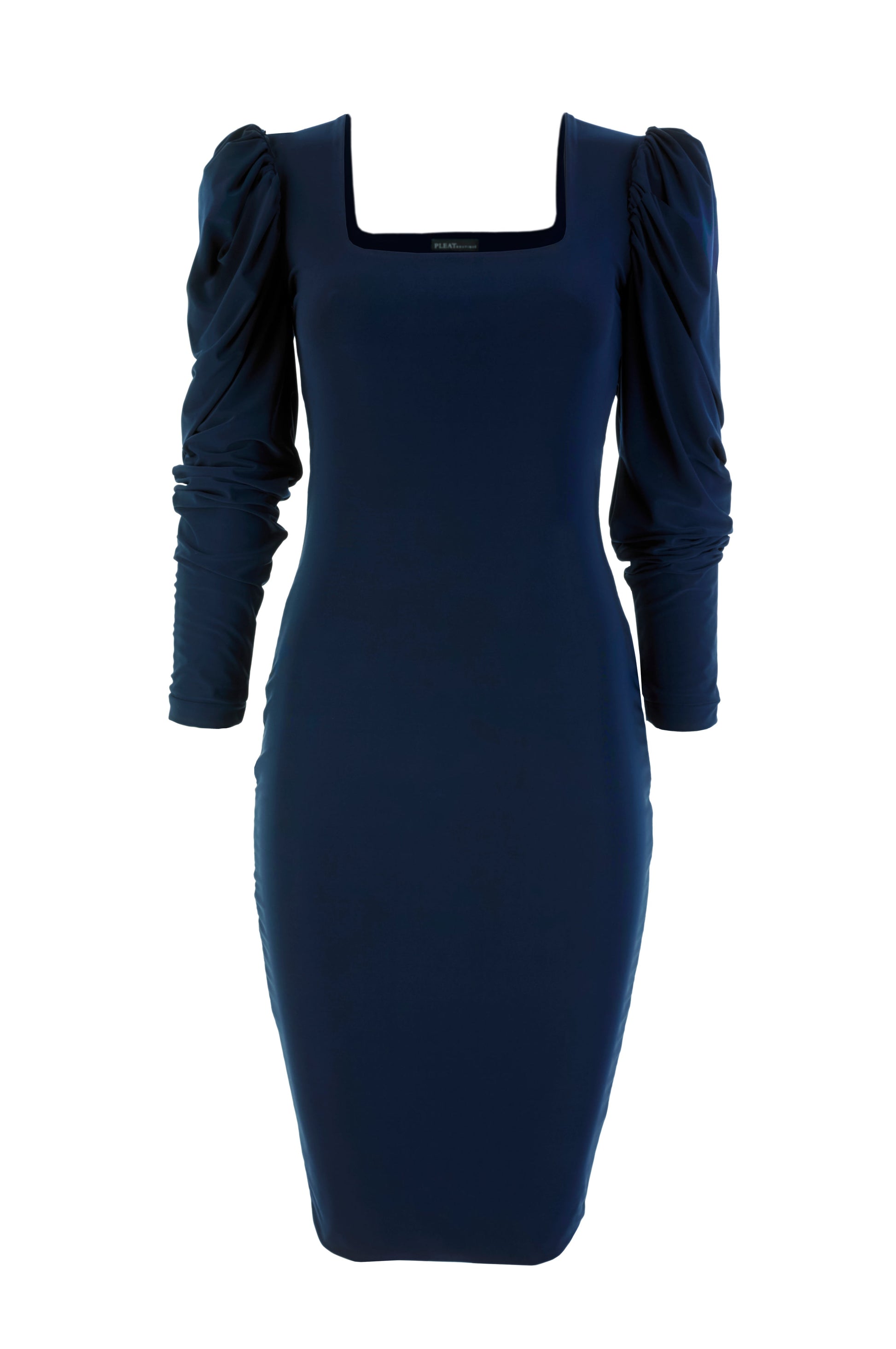 Kinsley Puff Long Sleeve Midi Dress in Navy - Pleat Boutique