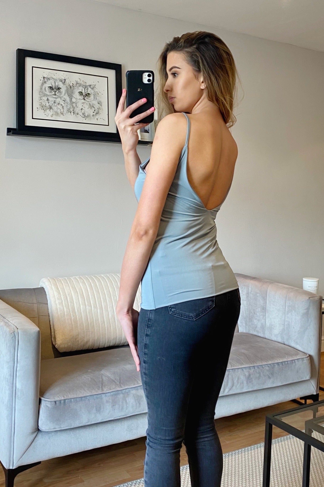 Kortney Low Back Cami Top in Sage Green - Pleat Boutique