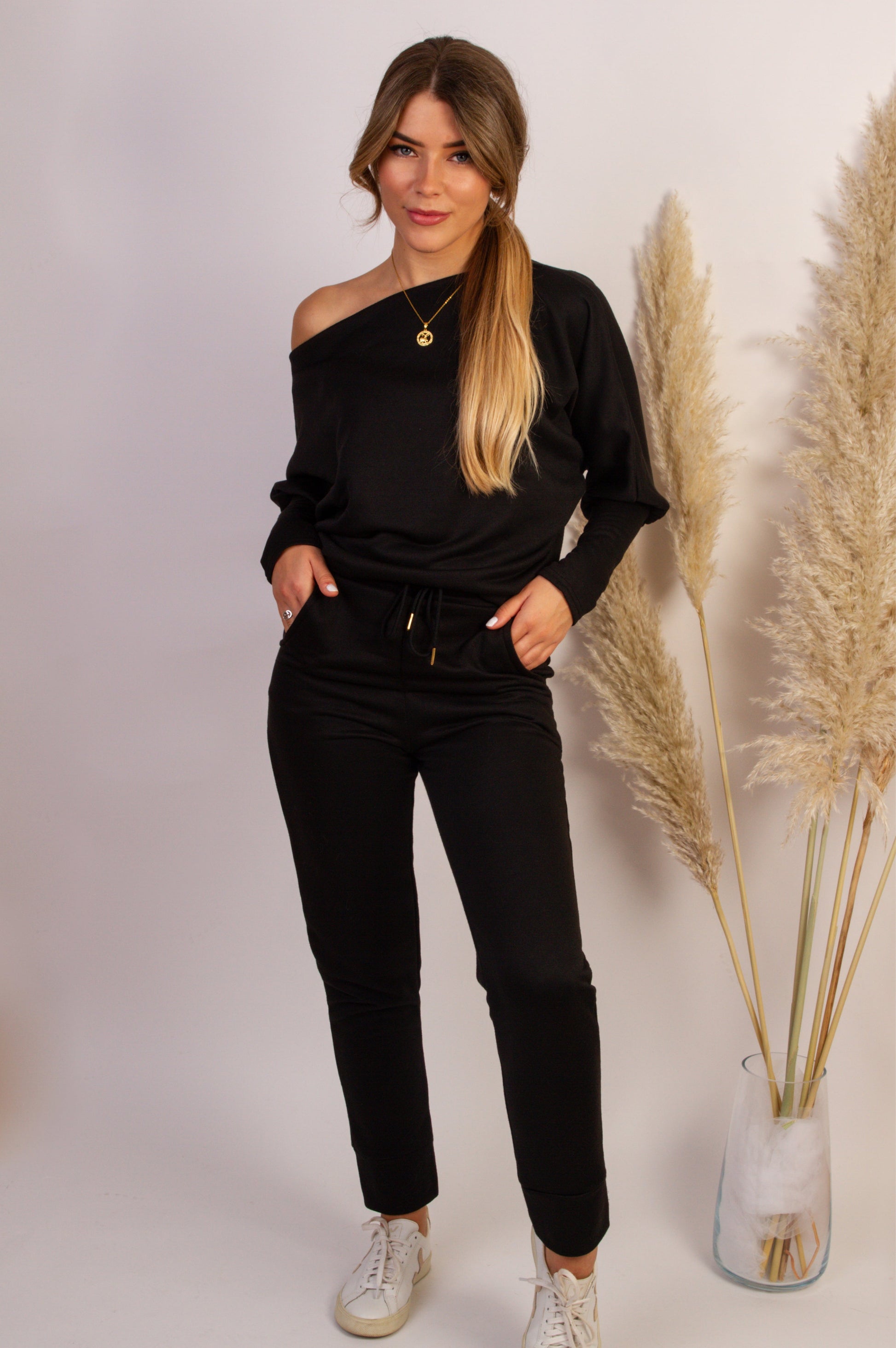 Mila Co ord Loungewear Set - Sweater & Joggers In Black - Pleat Boutique