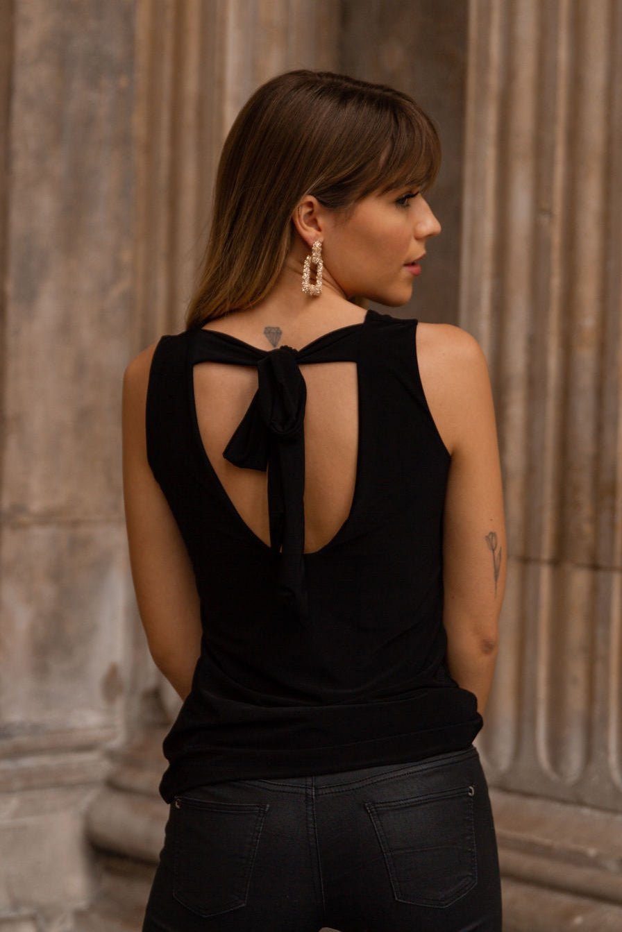 Willow Sleeveless Tie Back Top in Black - Pleat Boutique